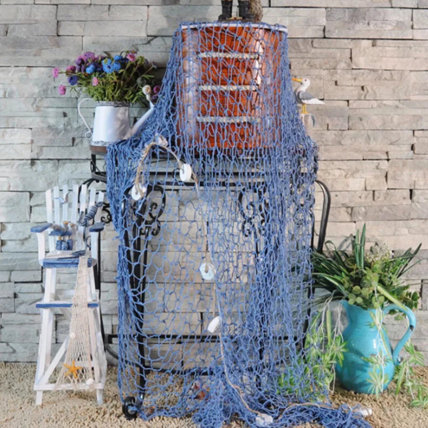 Bar Wall Decor Creative Home Studio Prop Room Wall Decoration Mediterranean Style Fishing Net Solid Color Nets Hangings Ornam