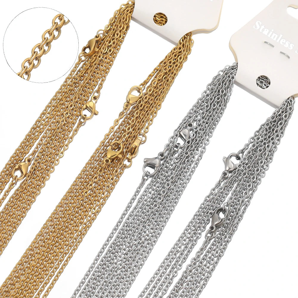 10Pcs/lot 50cm Stainless Steel Link Chains Necklaces Cuban Cross Chains Accessories for DIY Gifts Jewelry Making Bulk