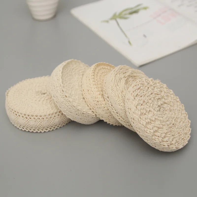 5Yards Cotton Lace Trim Ribbon Beige Sewing Trim Lace Ribbon Crochet Lace Fabric DIY Wedding Party Craft Gift Decor
