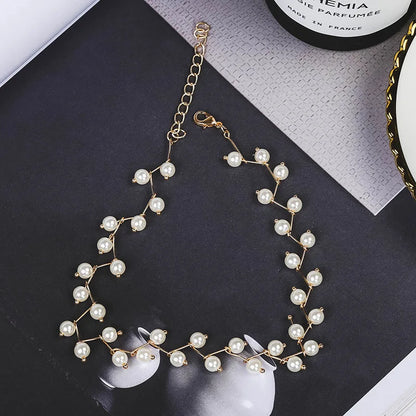 New Korean Pearl Necklaces for Women Gold Color Link Chain Choker Fashion Neck Accessories Elegant Collar Bijoux Femme - N284