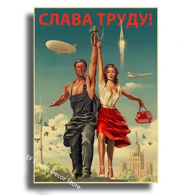 Vintage Stalin USSR CCCP Poster Poster Aesthetic Prints and Posters Wall Art Retro Painting Home Room Cafe Club Dorm Wall Dec