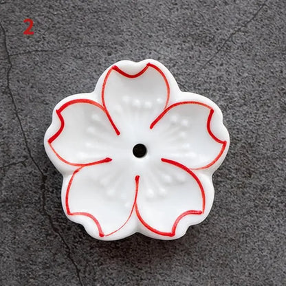 Cherry Blossom Incense Burner Home Ceramic Decor Stick Holder Aromatherapy Censer Office Teahouse Ornament
