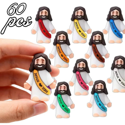 10/60pcs Mini Jesus Decorations Cartoon Statue Set for Holiday Party Scene Decor Festive Room Figurines Christmas Easter Gift