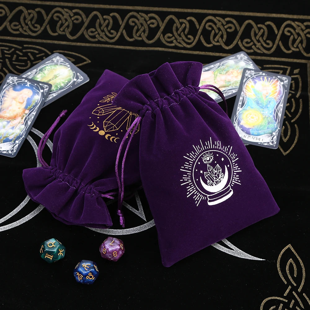 1Pcs Tarot Storage Velvet Bag Drawstring Suede Pocket Board Game Card Embroidery Package Witchcraft Supplies for Altar Tarot 