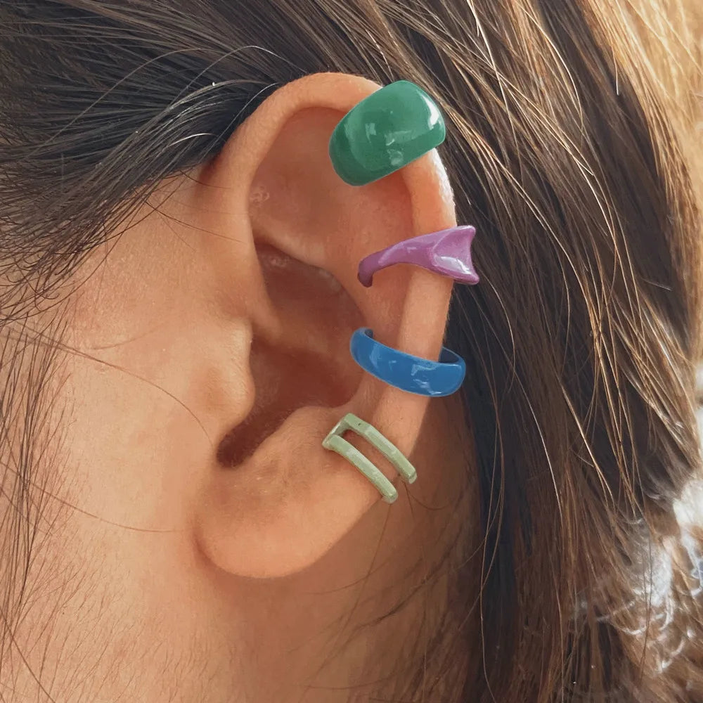 LATS Clips Earrings for Women Unisex Minimalist Fashion Cartilage Hoop Earings Set Ear Cuff Fake Piercing Clip on Ear Jewelry