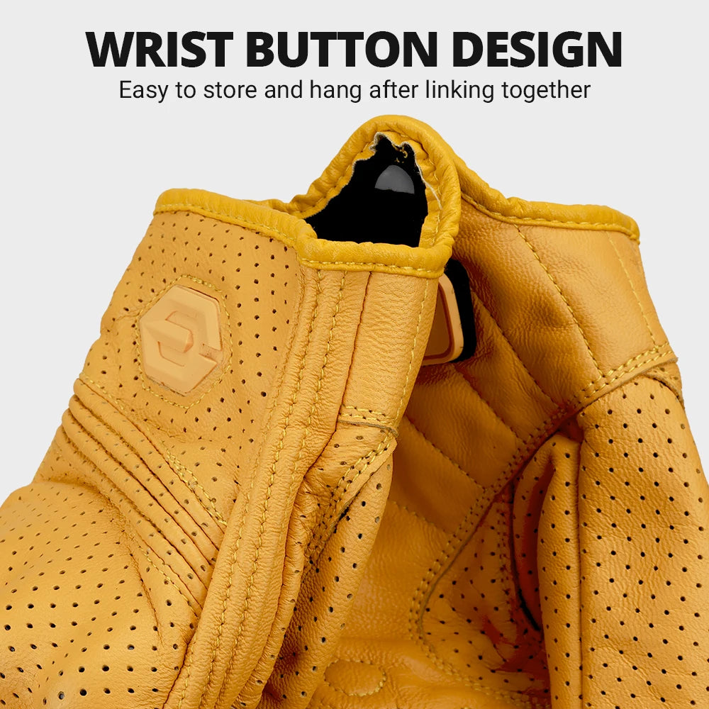 ​Vintage Leather Motorcycle Gloves Summer Breathable Unisex Biker Gloves With Anti-Slip Ventilation Design Motorbike Ride Glo