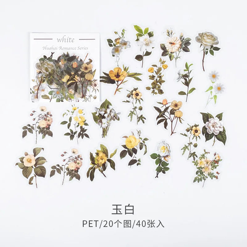 40pcs/bag Vintage Ginkgo leaves flowers PET sticker package DIY diary decoration sticker album scrapbooking - 03