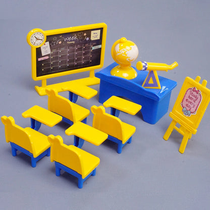 Mini Classroom Doll House Desk Chair Chalkboard Miniature School Playset Furniture Accessories Model Decoration For Kid Toy G