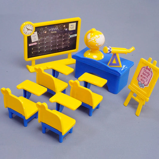 Mini Classroom Doll House Desk Chair Chalkboard Miniature School Playset Furniture Accessories Model Decoration For Kid Toy G