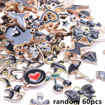 30/60/100pcs Random Mix Enamel/Drip Oil Charms For Jewelry Making Bulk Trinkets Charm Flower Heart Animal Bag Charm DIY Penda