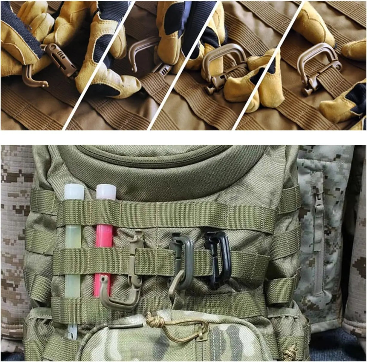 5Pcs Plastic D-Ring Tactical Carabiner Grimlock Lock Hard Hook Buckle Clip For Molle Webbing Accessories Backpack/Pouch/Bag/B