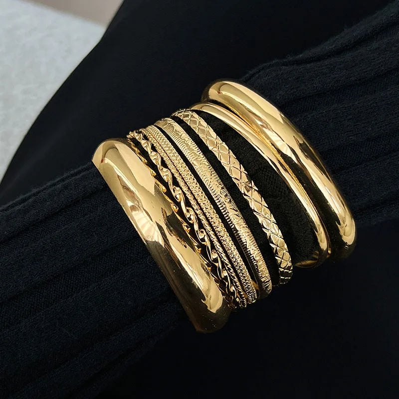 Vintage Punk Bracelets Set for Women Twist Texture Bangles Gold Silver Color Jewelry Statement Streetwear Goth