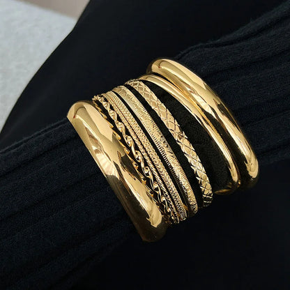 Vintage Punk Bracelets Set for Women Twist Texture Bangles Gold Silver Color Jewelry Statement Streetwear Goth