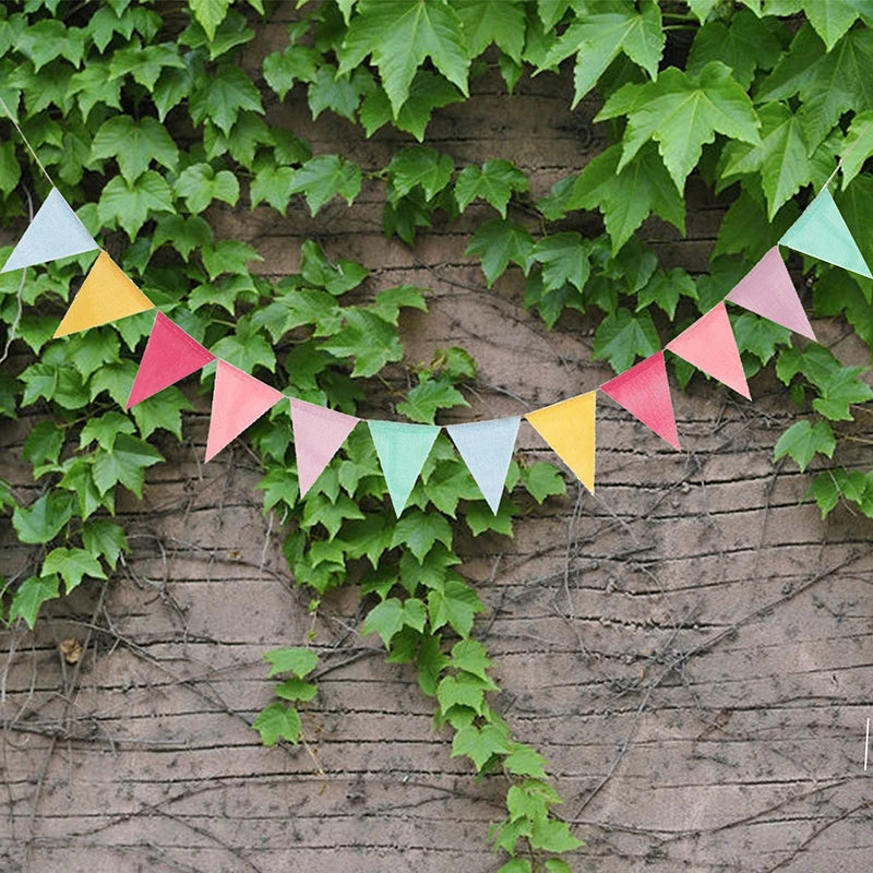 4M Colorful Jute Linen Flags Pennant Birthday Bunting Banners Wall Hanging Wedding Hanging Banner Party Garland for Home Deco