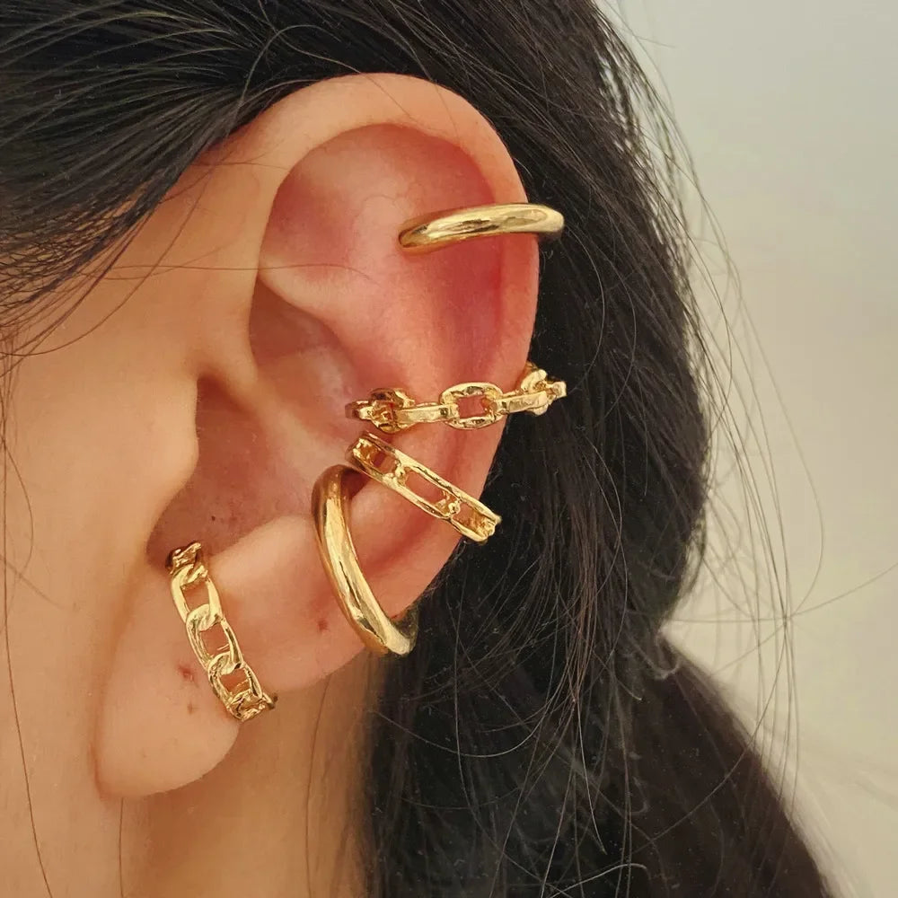 LATS Clips Earrings for Women Unisex Minimalist Fashion Cartilage Hoop Earings Set Ear Cuff Fake Piercing Clip on Ear Jewelry