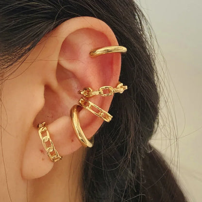 LATS Clips Earrings for Women Unisex Minimalist Fashion Cartilage Hoop Earings Set Ear Cuff Fake Piercing Clip on Ear Jewelry