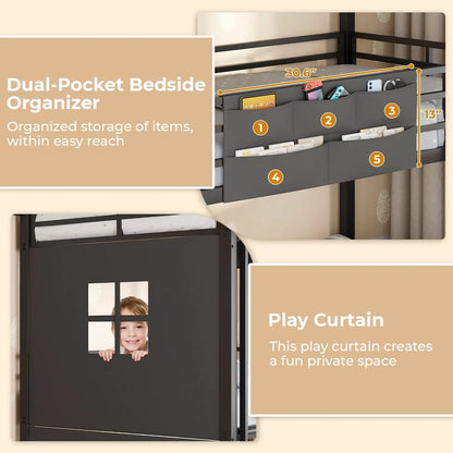 Triple Bunk Bed Twin Over Twin with Safety Guardrail | Heavy Duty Metal 3 Bunk Beds with Play, Customized