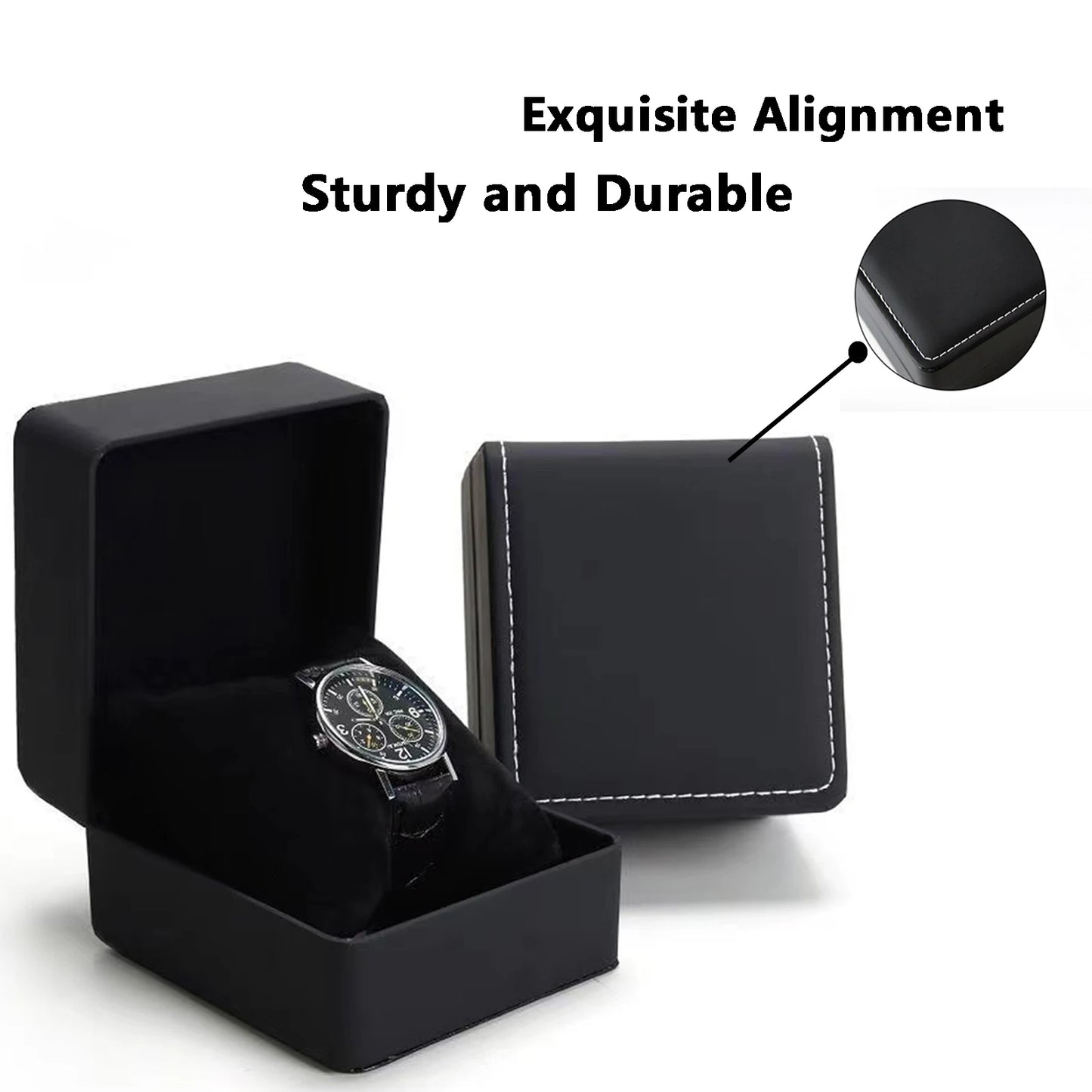 Lnofxas Black Single Watch Gift Box with Pillow PU Leather Wristwatch Display Case Organizer for Men