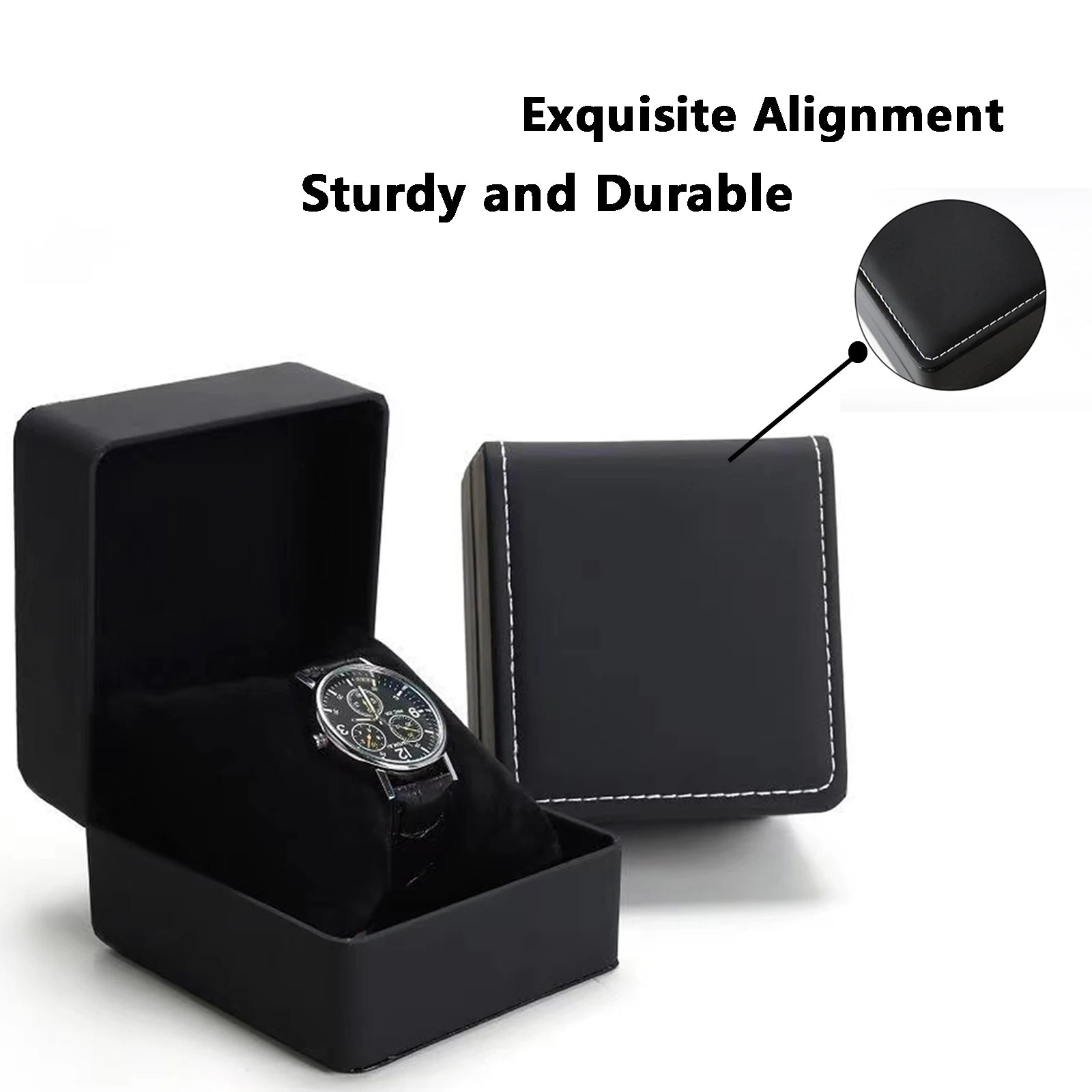 Lnofxas Black Single Watch Gift Box with Pillow PU Leather Wristwatch Display Case Organizer for Men
