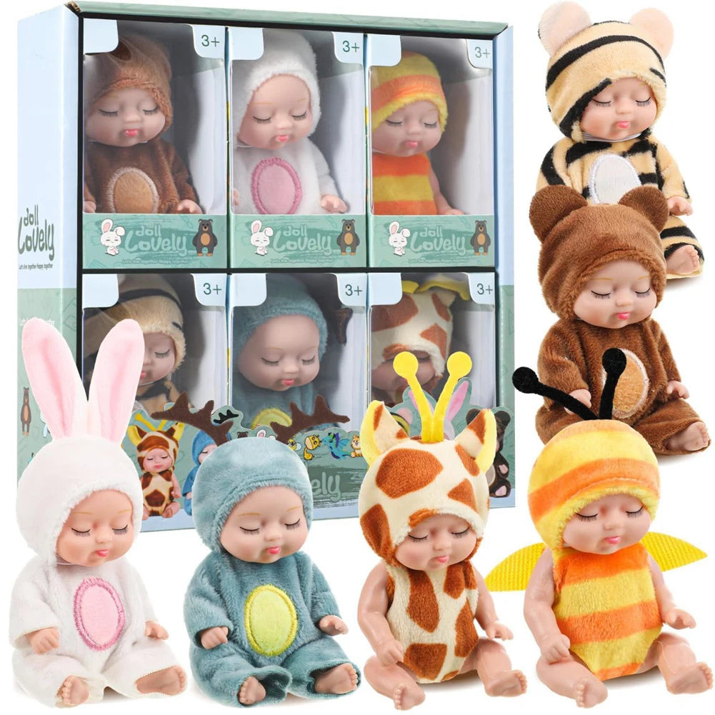 6Pcs Reborn Doll Kit Toy Simulation Princess Dolls Toy Mini Cute Sleeping Baby with Clothes Accessories Birthday Gift for Kid