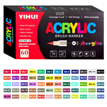 12/24/36/48/60 Colors Acrylic Paint Pens Markers Brush Tip Paint Markers For Rock Painting Wood Stone Glass Gift DIY Crafts