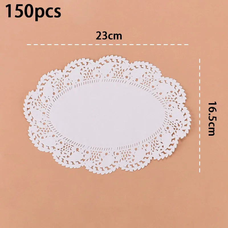 150pcs Round Paper Lace Doilies Party Decorative Tableware Placemats White Paper Mats Table Decoration - G