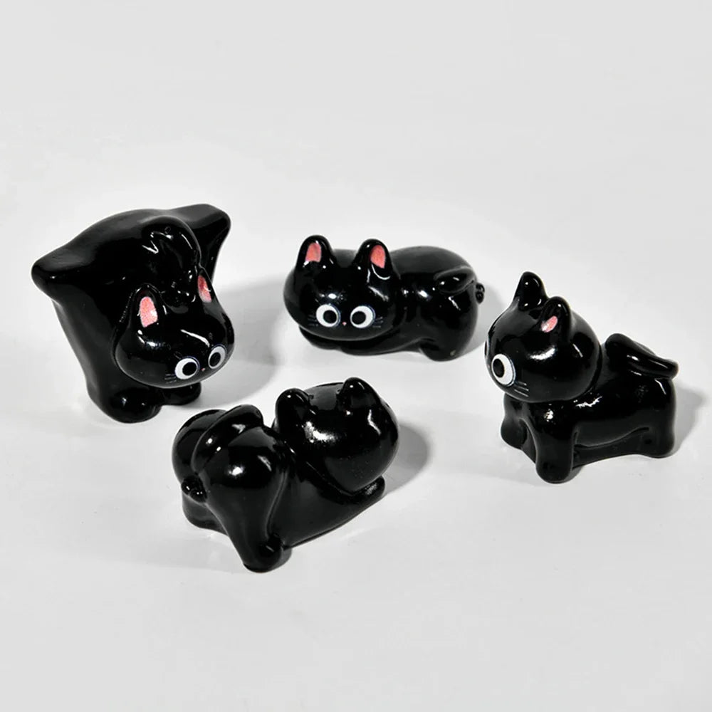 Estatueta de gatos de resina de desenho animado, mini gatinho, ornamentos para casa, criativo, desktop, carro, montado,