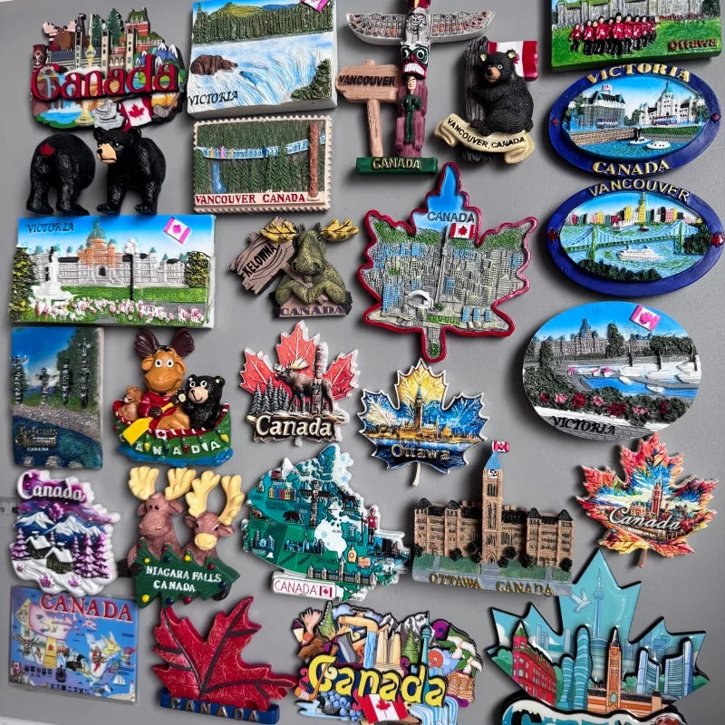 Canada Tourist Souvenir Fridge Magnets Ottawa Victoria Limeau Bridge Vancouver Quebec Toronto Bear Moose Maple Leaf Stickers