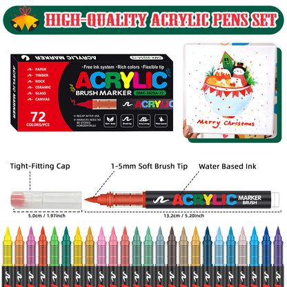 12-366 Colors Acrylic Painting Marker Waterproof Acrylic Brush Marker Professional Acrylic Marker Set DIY Coloring Art Suppli