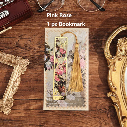 1 pc Retro Floral Painting Metal Bookmark Hollow Bronzing Bookmark With Tassel For Book Club Reader Writers Book Lovers Stude