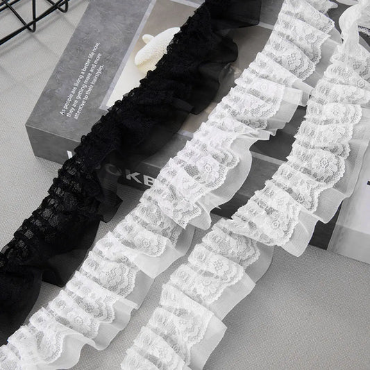 5CM Wide New Double Layers 3D Pleated Chiffon Lace Ruffle Trim Fluffy Dress Pettiskirt Curtains Splicing Cloth Sewing Deocrat