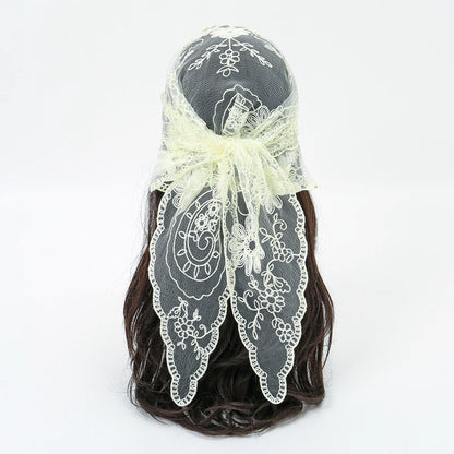 Elegant Lace Scarf Hollow Out Embroidery Foulard Bandana Solid Color Triangular Scarf Thin Vintage HandkerChiefs for Hair Wom