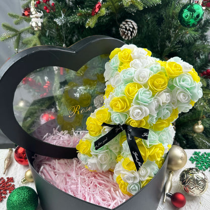25cm Artificial Teddy Rose Flower Bear with Box Romantic Valentines Day Gift Girlfriend Women Anniversary Wedding Party Suppl