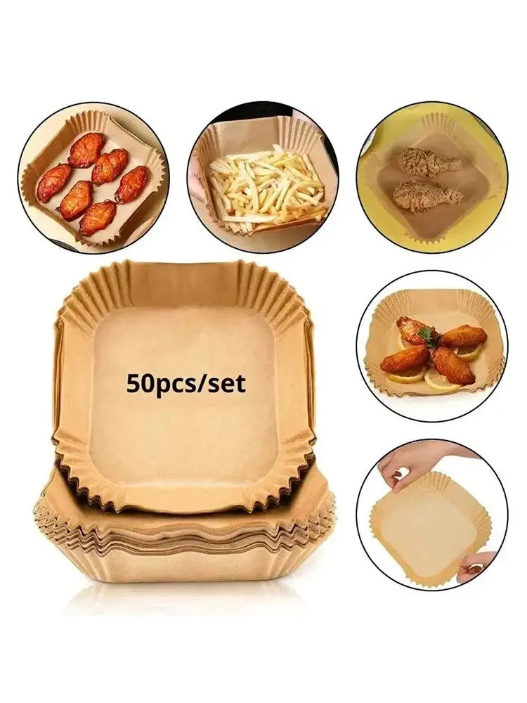 50Pcs Air Fryer Disposable Paper Non-Stick Airfryer Baking Papers Round Air-Fryer Paper Liners Paper Kitchen Accessories - 50