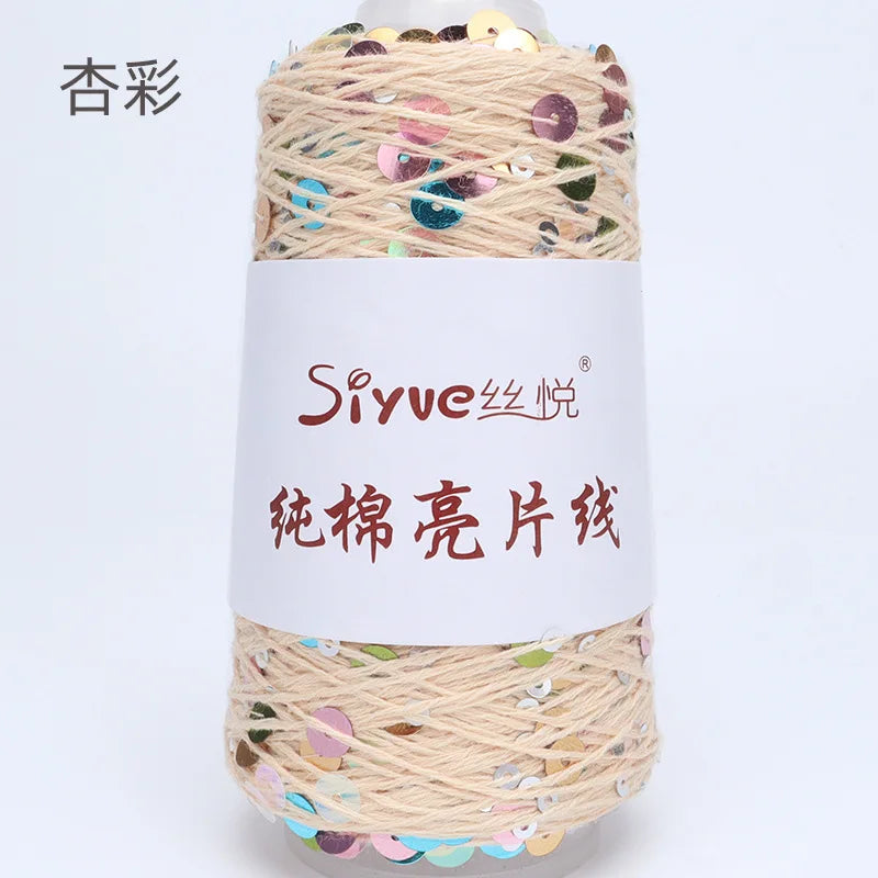 Crochet Sequin Yarn, 100g Cotton Thread, Hand Woven Yarn for DIY Accessories, Knitting Yarn for Fashion Projects, Unique Birt