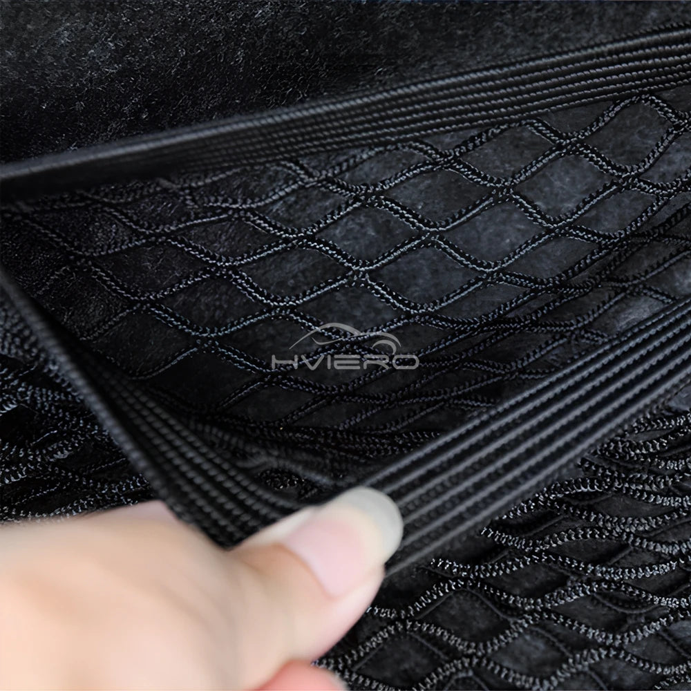 1X Car Back Rear Trunk Organizer Net Mesh Seat Elastic String Magic Sticker Universal Storage Bag Pocket Auto Put Paper Stowi