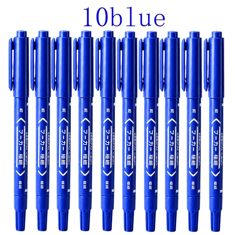 10Pcs/set Double Tip Art Black Blue ink Permanent Paint Marker Pen for Plastic Wood Stone Metal Glass Doodling Marking Graffi