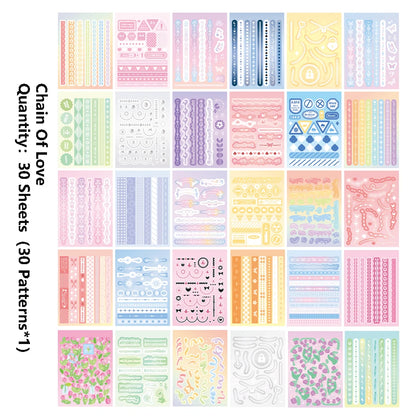 30 Sheets Cute Colorful Fantasy Paper Scrapbooking Stickers Book 30 Different Patterns DIY Decorative Aesthetic Journal Stick