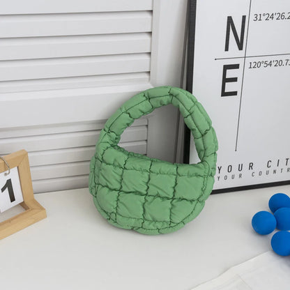 Fashion Mini Puffer Tote Bag Quilted Circle Phone Purse Elegant Purple Soft Nylon Padded Key Pouch Simple Trend Handbag - A12