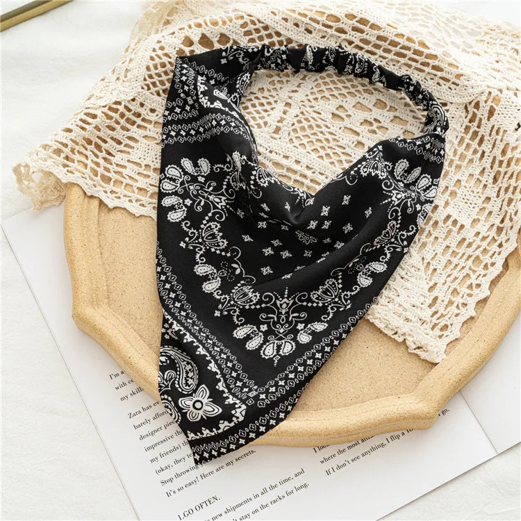 2022 Summer Vintage Print Flower Beach Bandana Hair Scarf Fashion Elastic Rubber Headbands for Women Girl Hair Accessories - 
