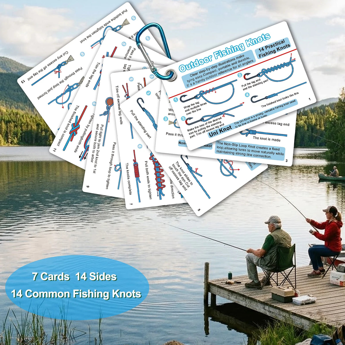 7PCS/SET Fishing Knot Guide Card Including 14 Easy-to-Tie Instructions Essentials for Beginner Anglers
