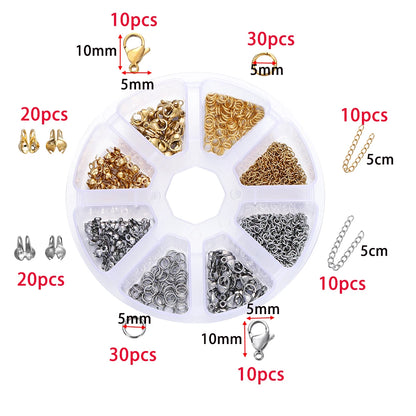 1Box Stainless Steel Lobster Clasps Open Jump Rings Crimp Beads Caps Set For Diy Bracelet Necklace Jewelry Making Making Kits