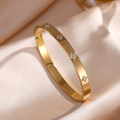 ZAKOL 5/1pcs Sparkling Zirconia Inlaid Stainless Steel Bracelet Set for Women Stackable Bangles Fashion Non Fading Jewelry Gi