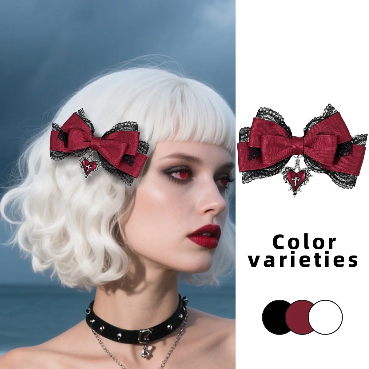 Gothic Lolita Style Hair Clip Black Ribbon Bow Fashionable Hair Clips for girls High-grade headdress