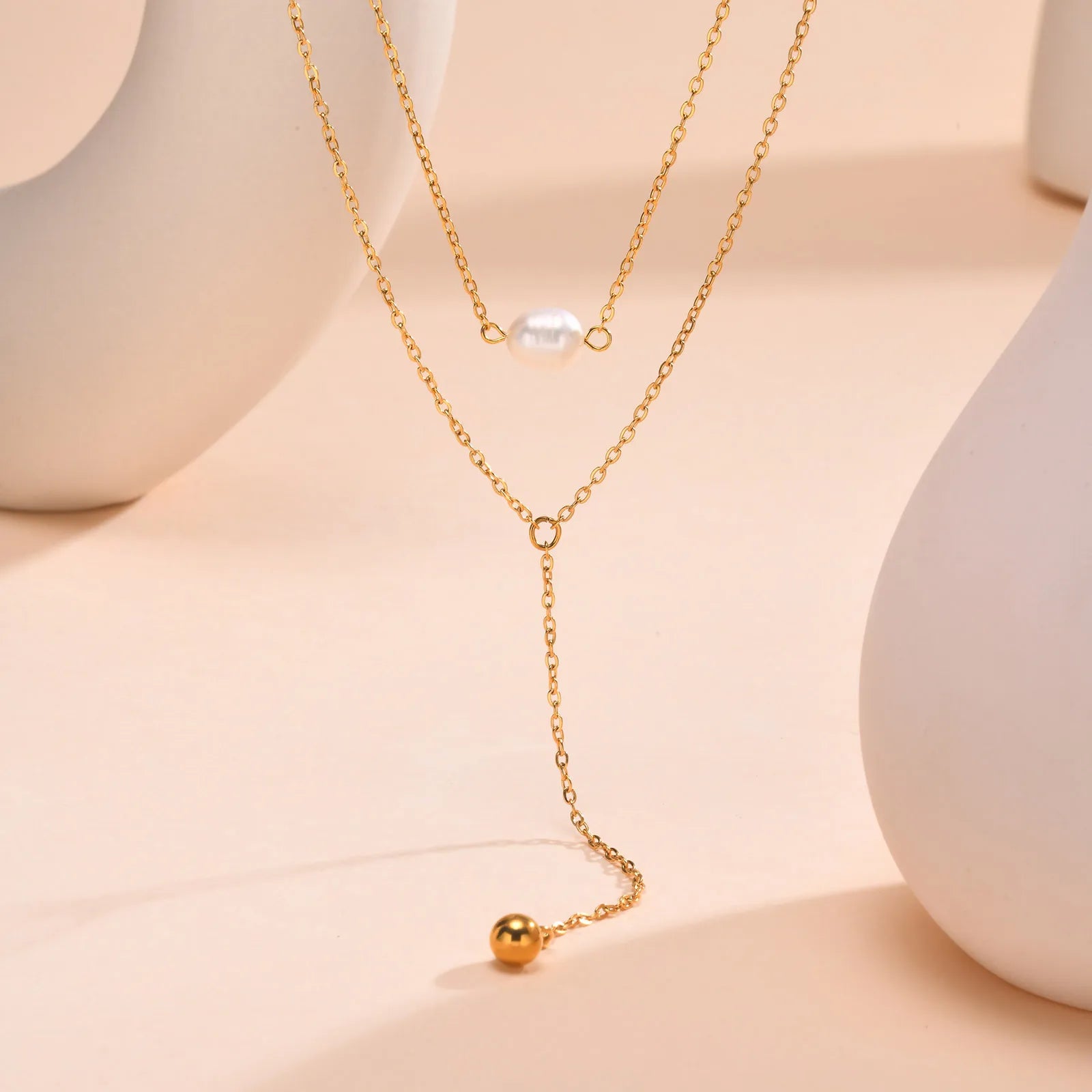 Drop Y Lariat Necklace with Bar Pendant, Stainless Steel Long Chain, Womens Necklaces Trendy - NC-1571G