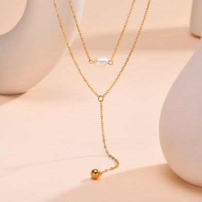 Drop Y Lariat Necklace with Bar Pendant, Stainless Steel Long Chain, Womens Necklaces Trendy - NC-1571G