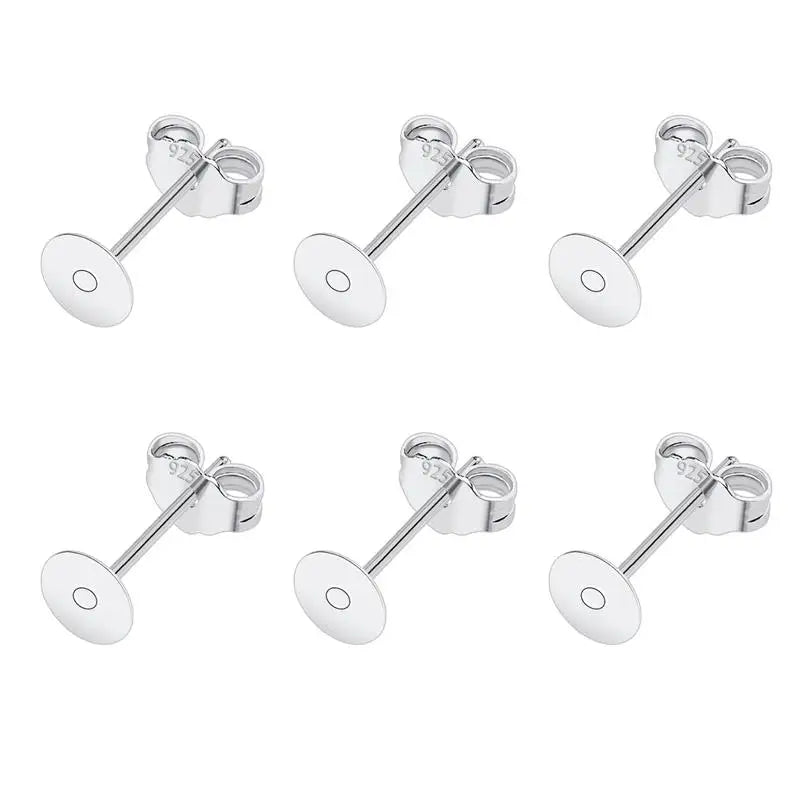 50pcs/lot 925 Silver Plated Blank Post Earring Studs Base Pin With Earring Plug Findings Ear Back DIY Jewelry Making Accessor