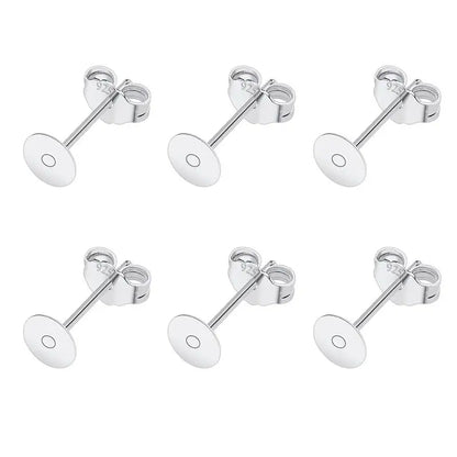 50pcs/lot 925 Silver Plated Blank Post Earring Studs Base Pin With Earring Plug Findings Ear Back DIY Jewelry Making Accessor