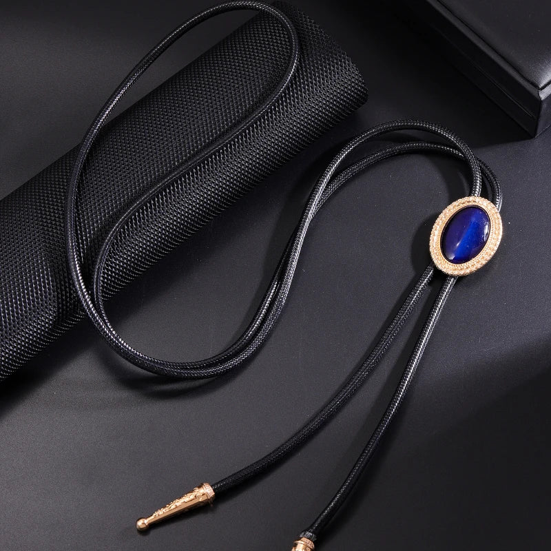 Bolo Tie for Women Men Vintage Crystal Oval Shirt Bowtie Western Cowboy Necktie Luxulry Fashion Jewelry Accessories - Blue