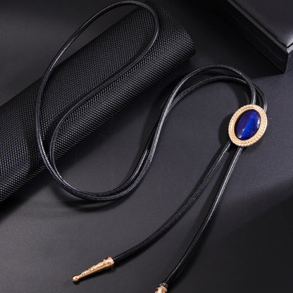 Bolo Tie for Women Men Vintage Crystal Oval Shirt Bowtie Western Cowboy Necktie Luxulry Fashion Jewelry Accessories - Blue